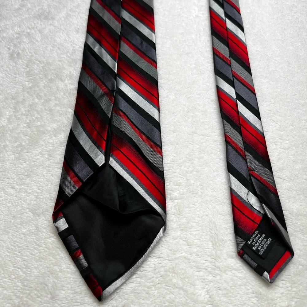 Red Gray Black Striped Silk Tie